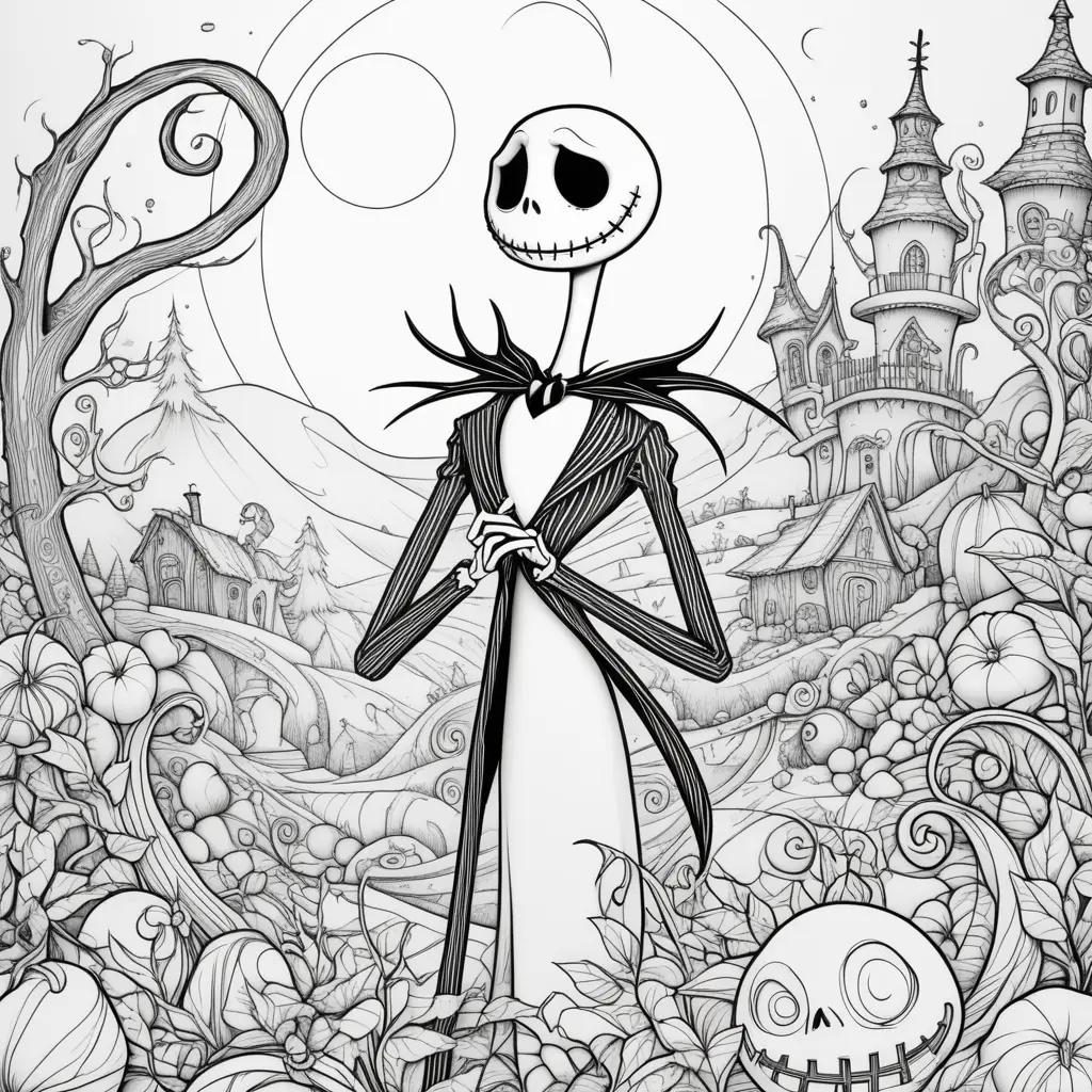 black and white Jack Skellington coloring page from Nightmare Before Christmas