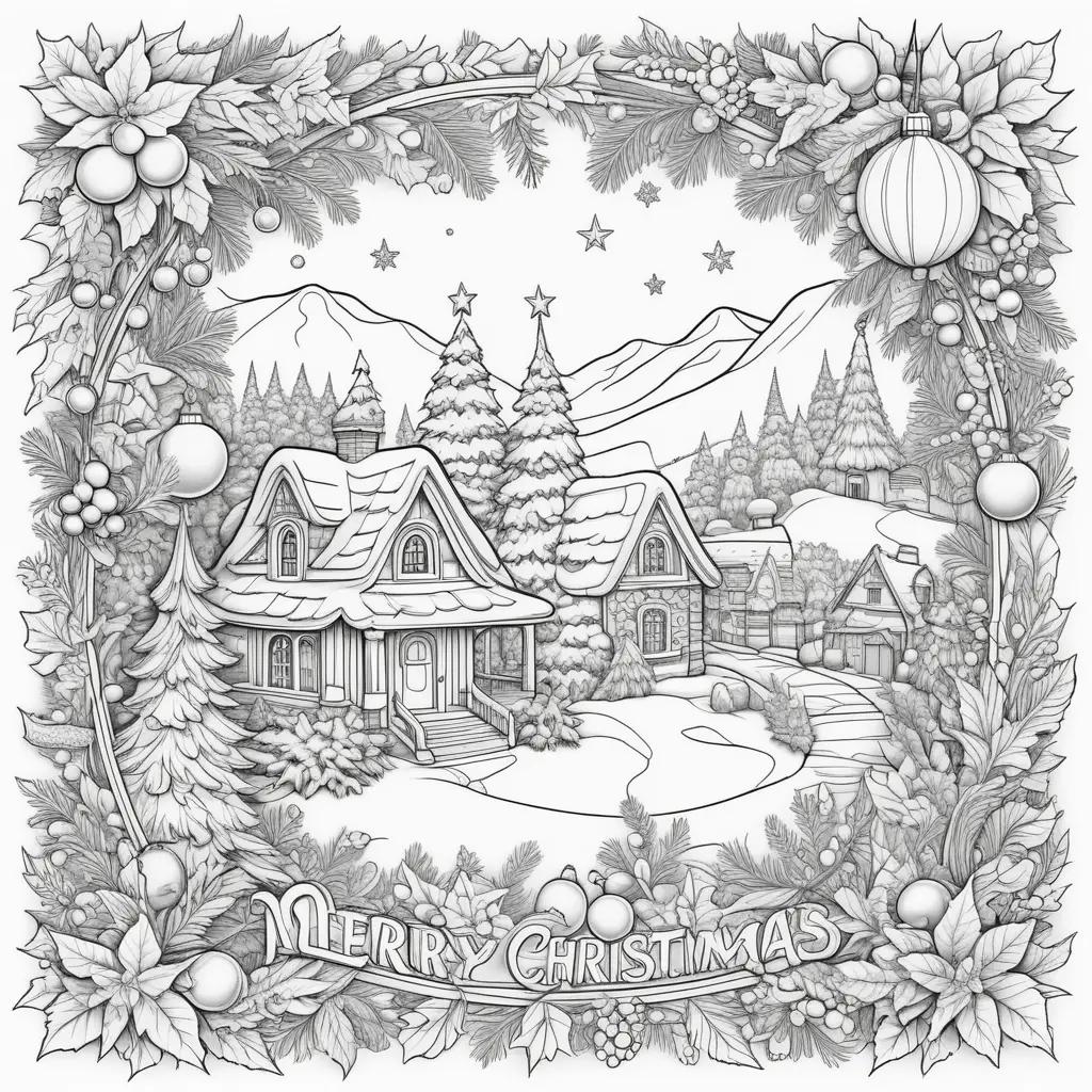 black and white Merry Christmas coloring page