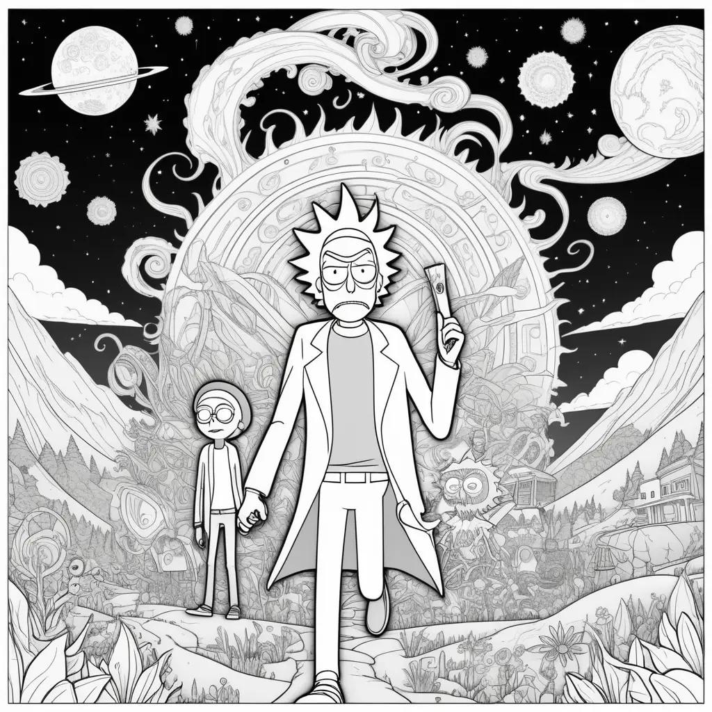 black and white Rick and Morty coloring page