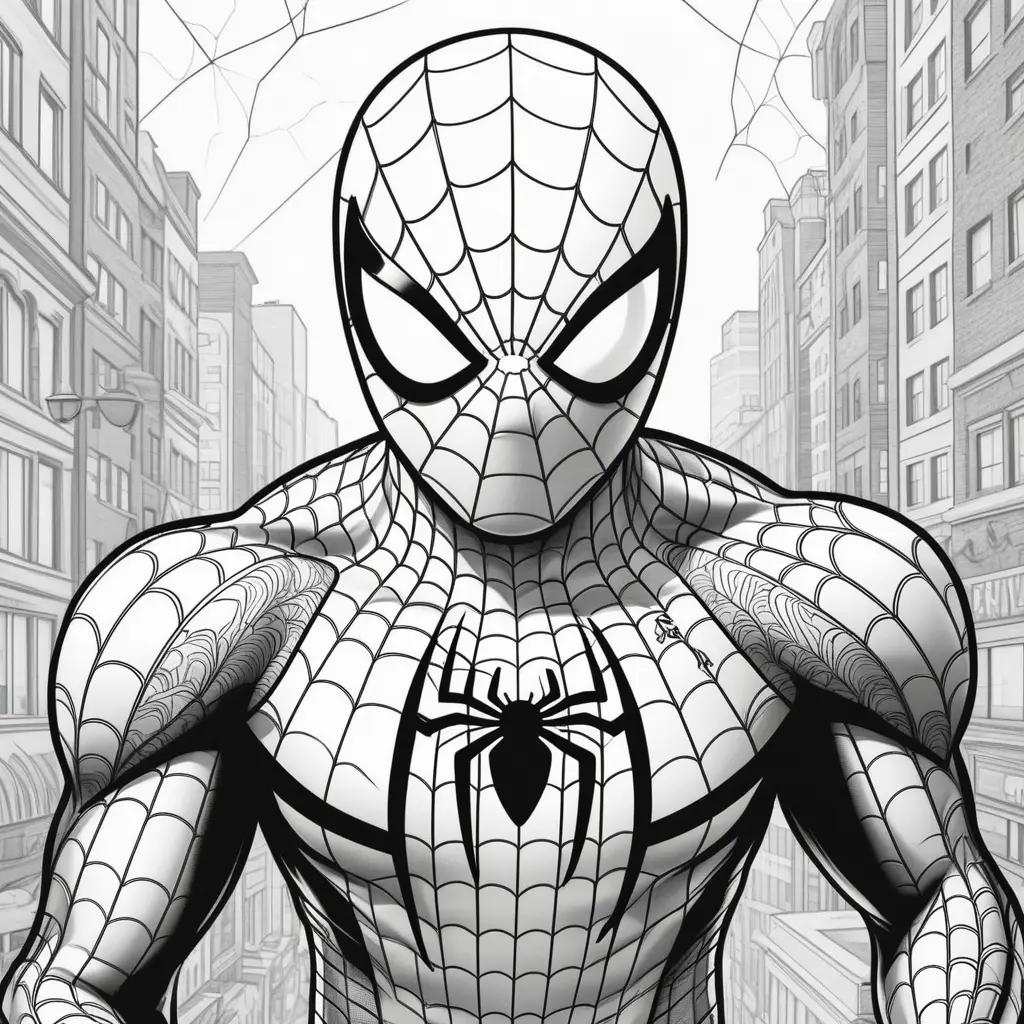 black and white Spider-Man drawing in a cityscape