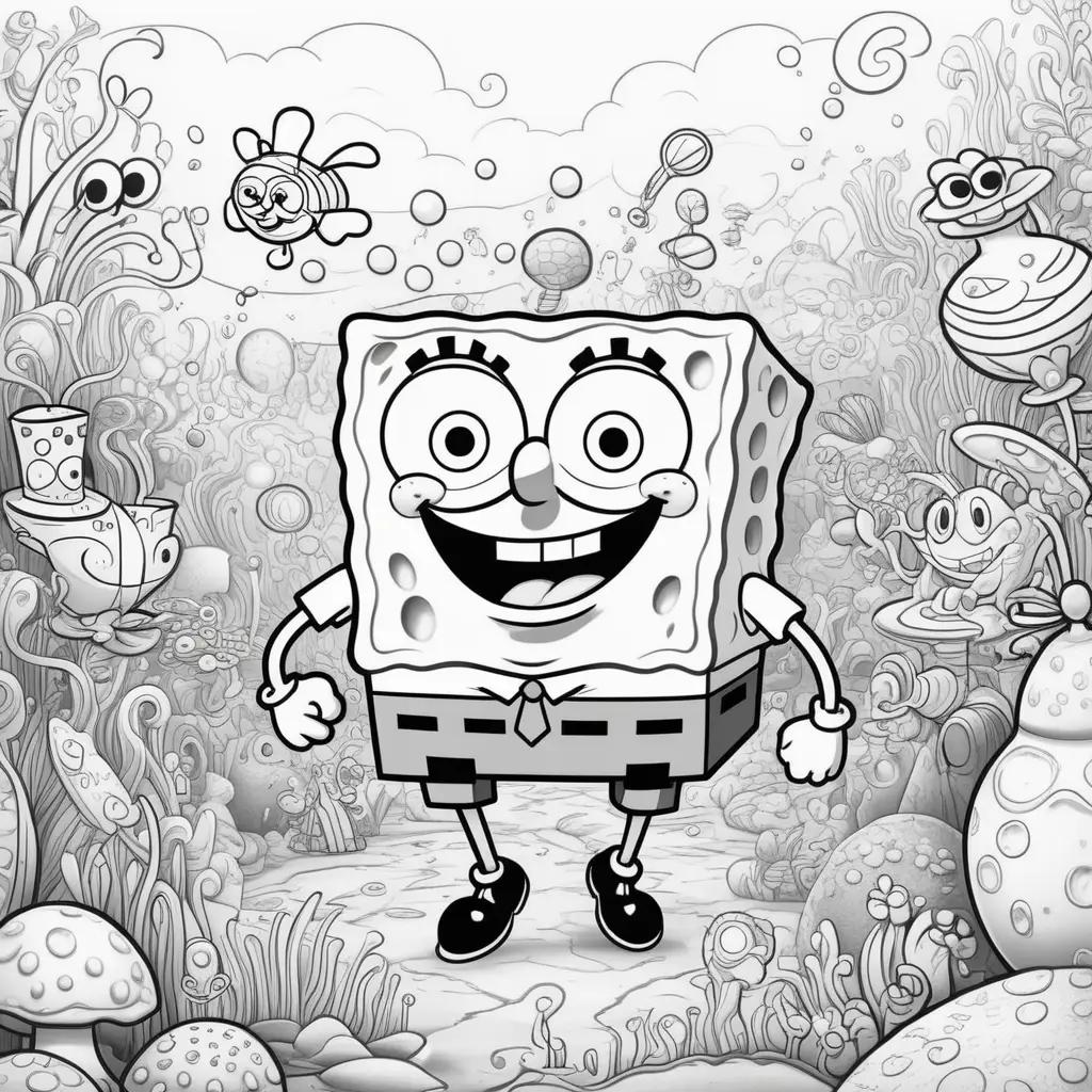 black and white Spongebob Squarepants drawing