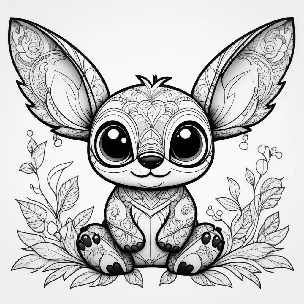 black and white Stitch coloring page features a cute bunny