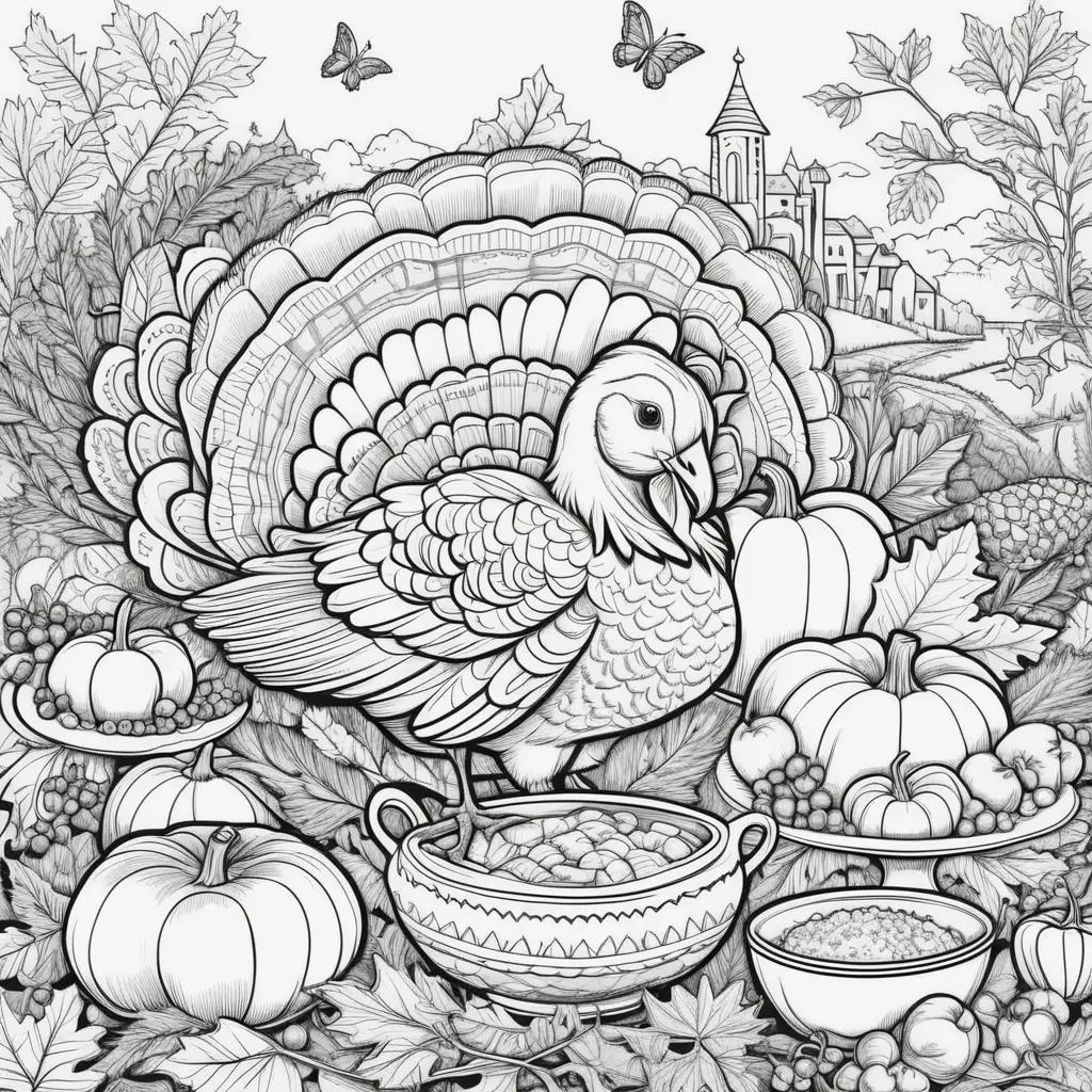 black and white Thanksgiving turkey coloring page