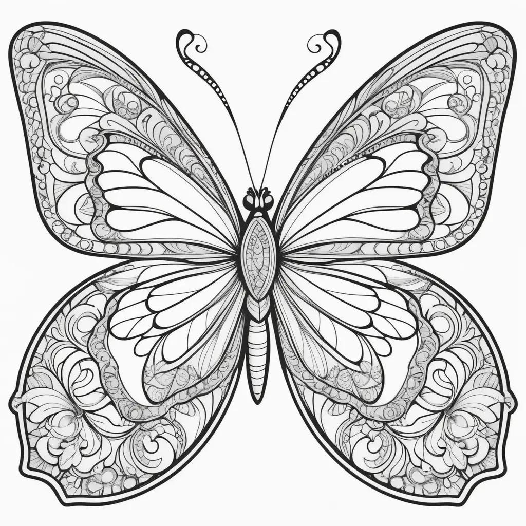 black and white adult coloring butterfly page