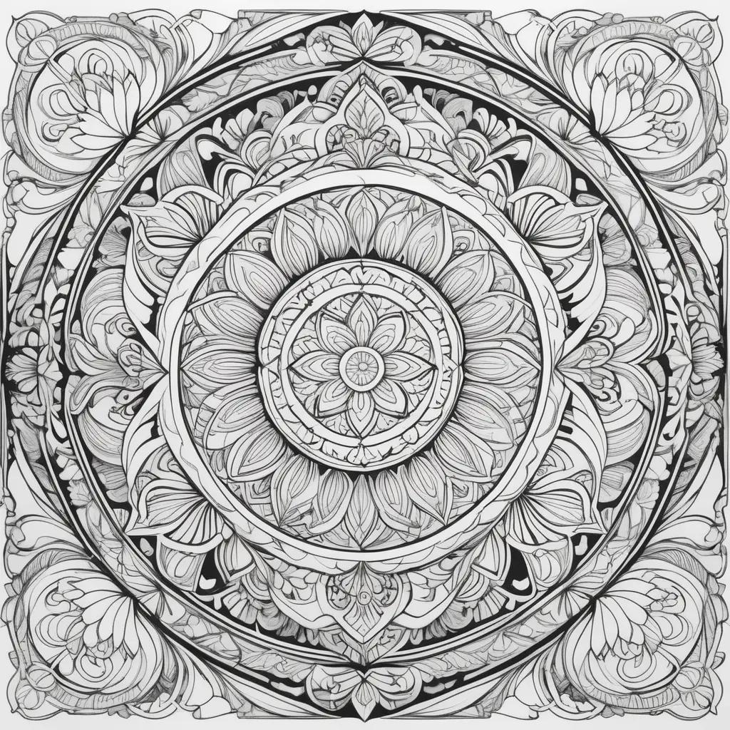 black and white adult coloring page of a flower