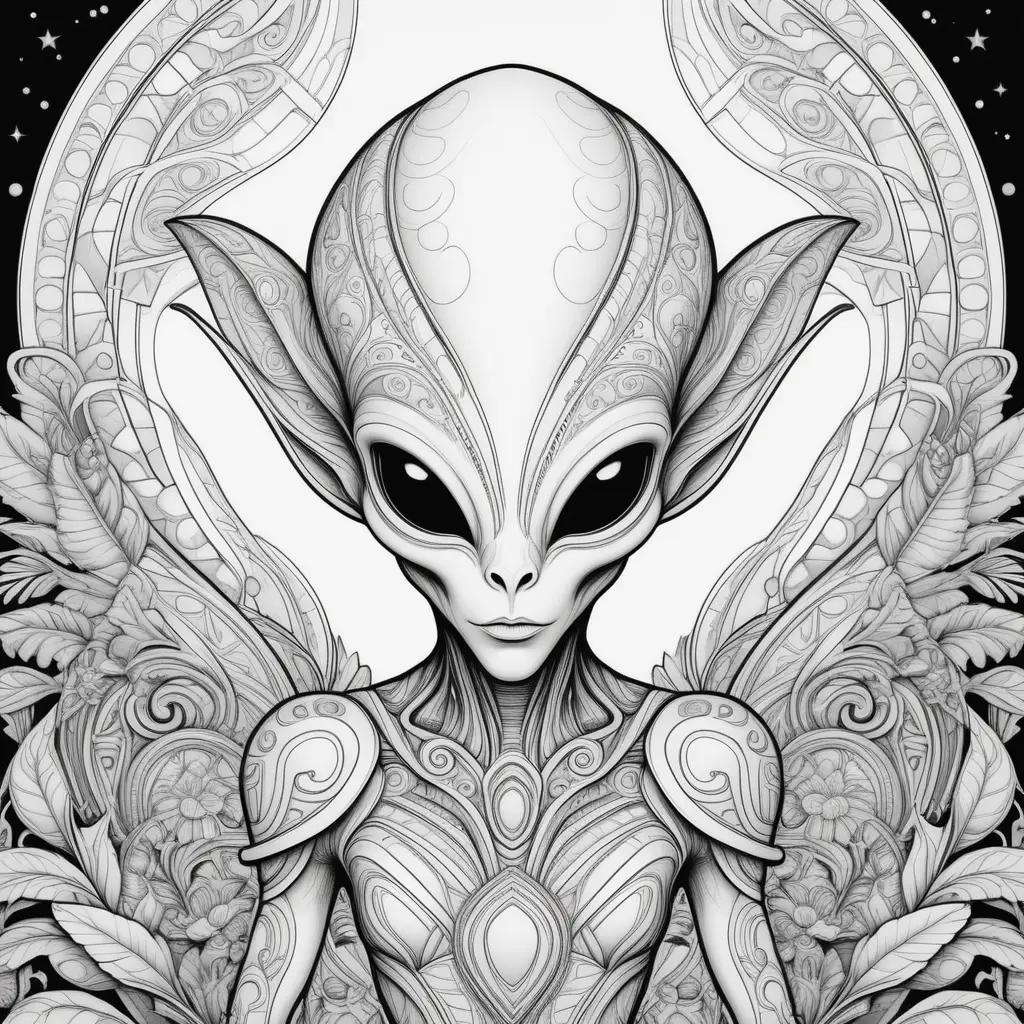 black and white alien coloring page