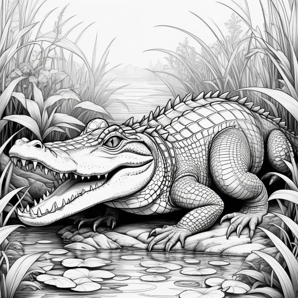 black and white alligator in a jungle setting