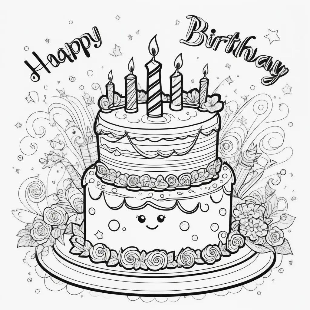 black and white birthday cake coloring page