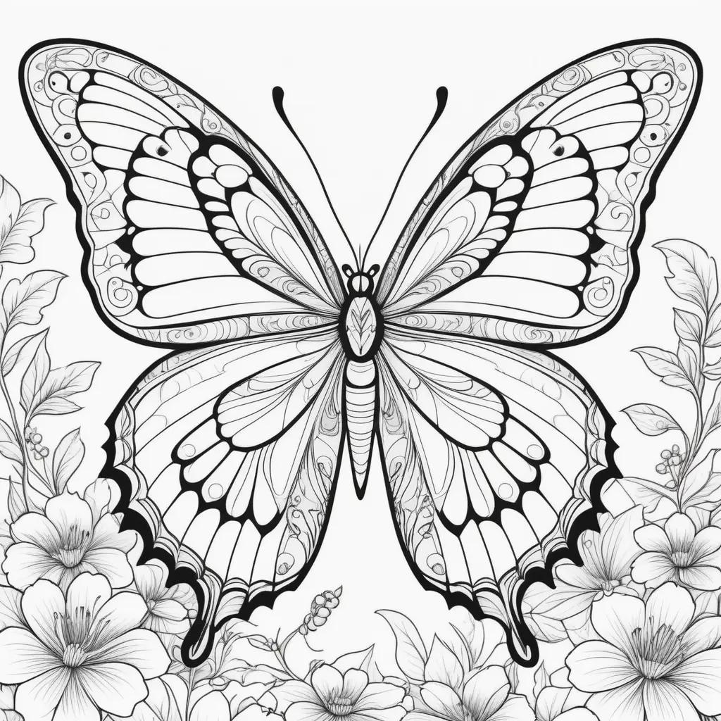 black and white butterfly coloring page with intricate details