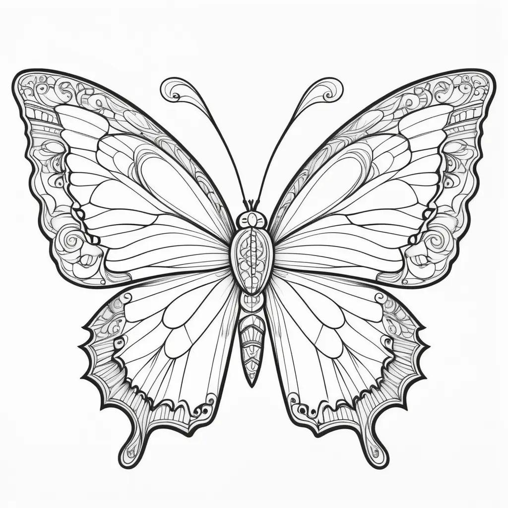 black and white butterfly coloring page with intricate patterns