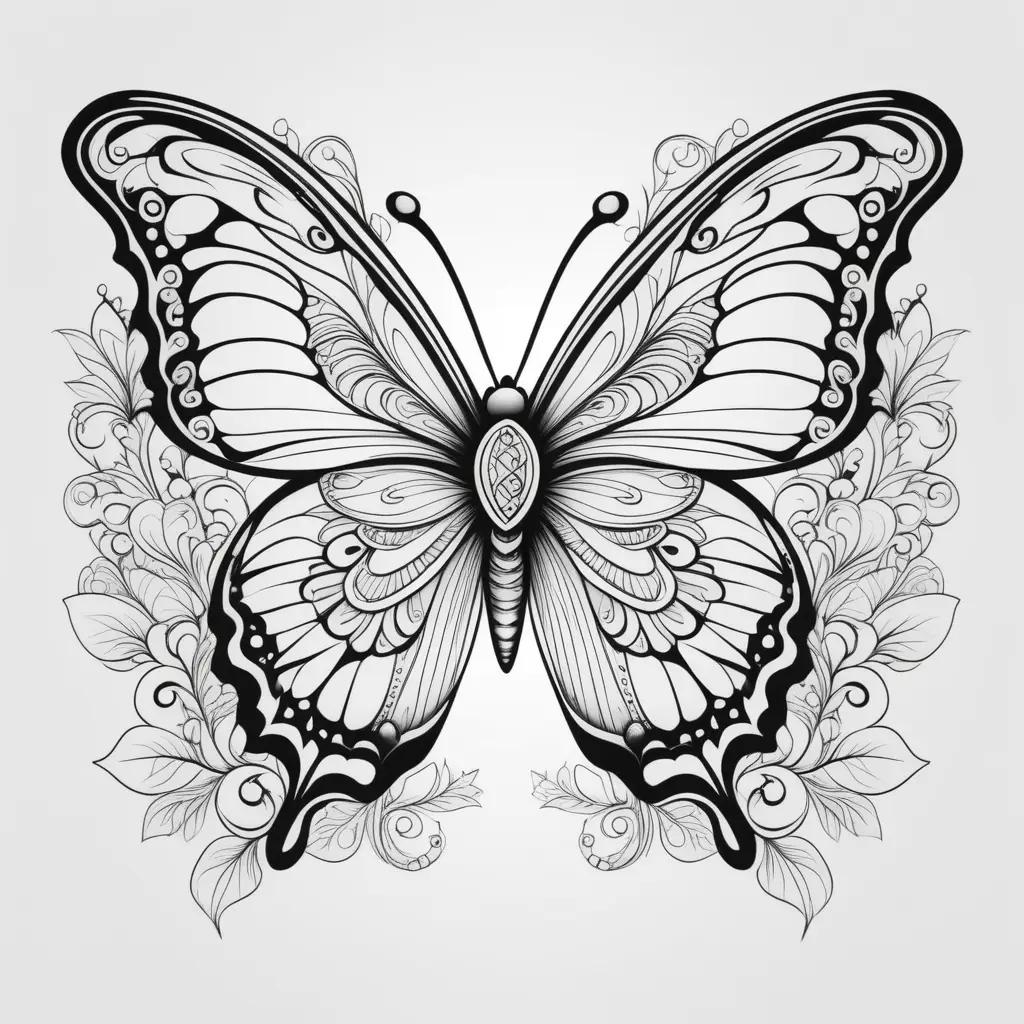 black and white butterfly design on a coloring page