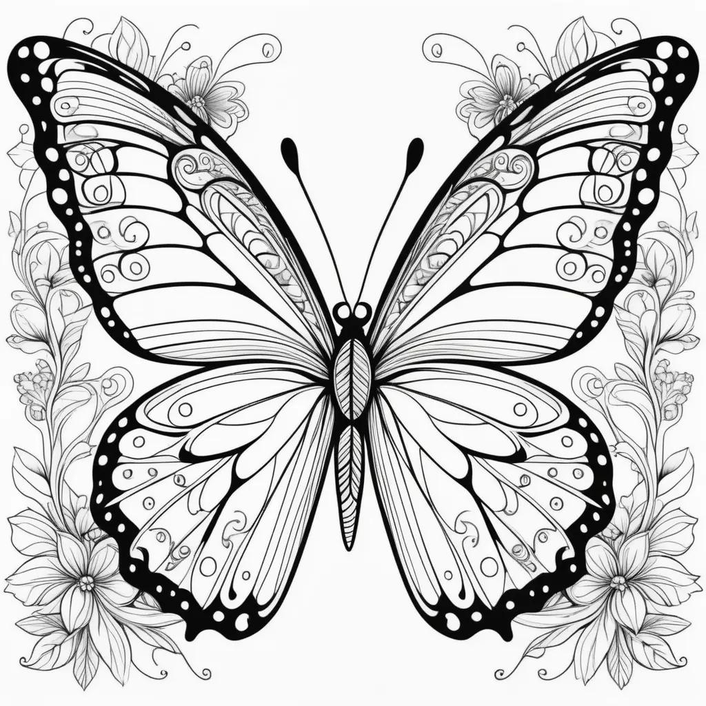 black and white butterfly with a floral background