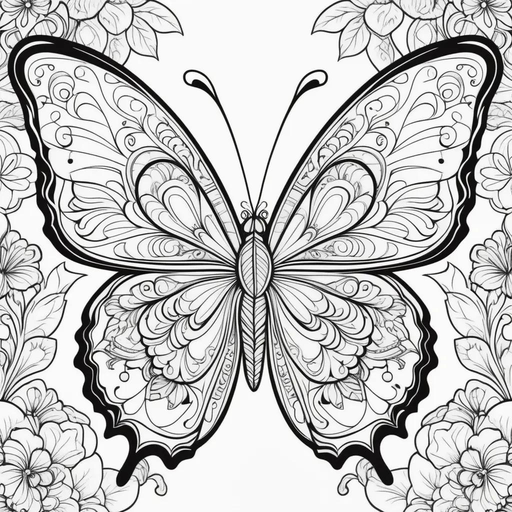 black and white butterfly with a floral background