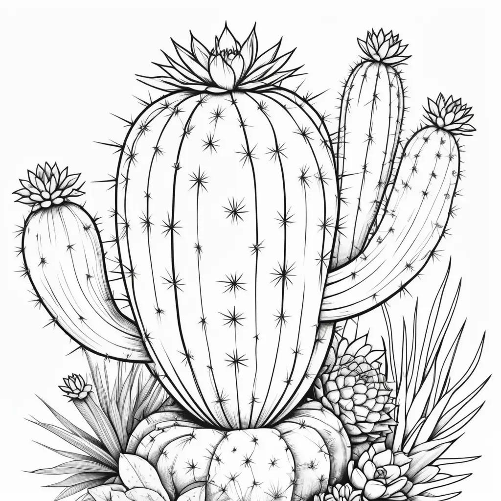 black and white cactus coloring page