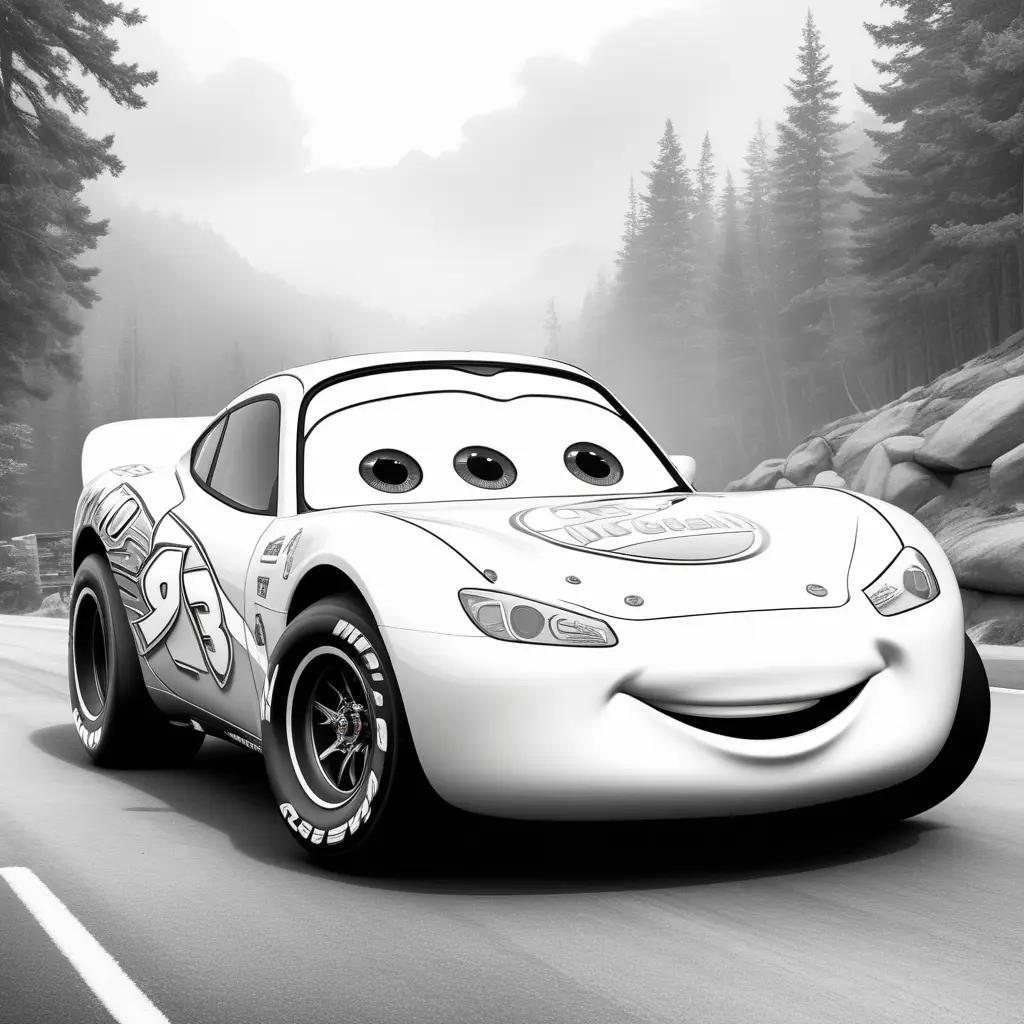 black and white car is smiling on a road