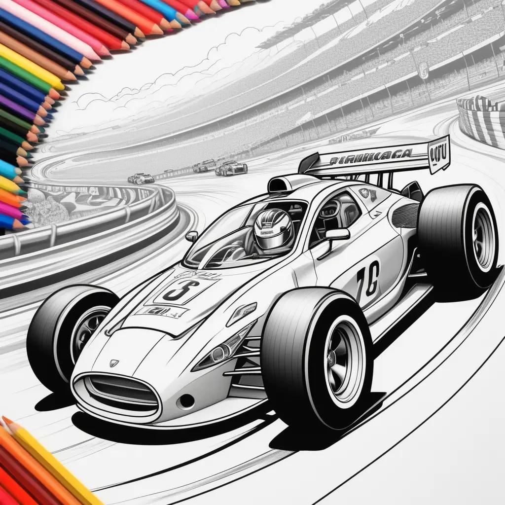 black and white car race coloring page with 10 different colors