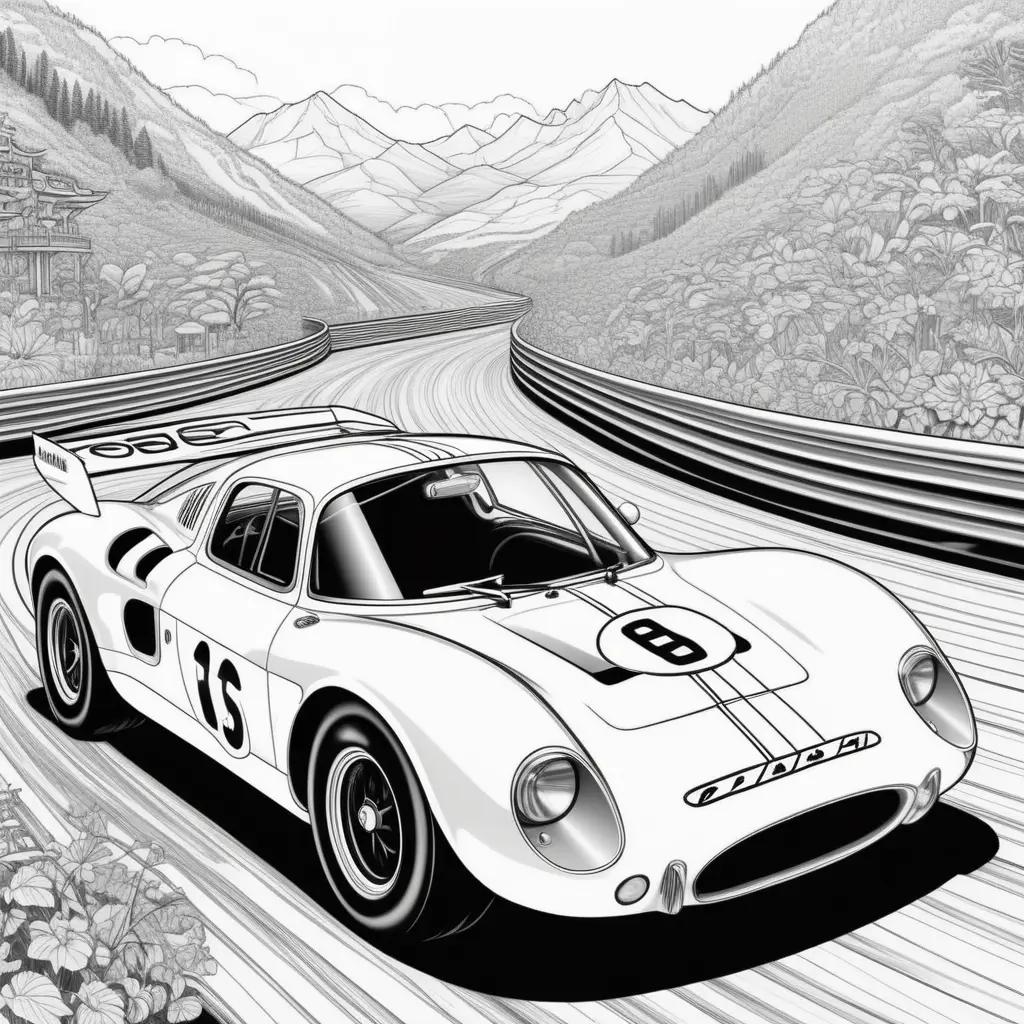 black and white car racing illustration with numbers on the side