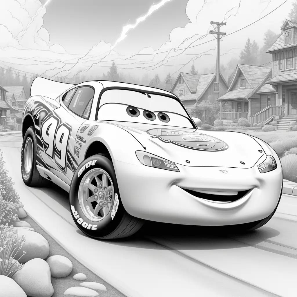 black and white cartoon of Lightning McQueen