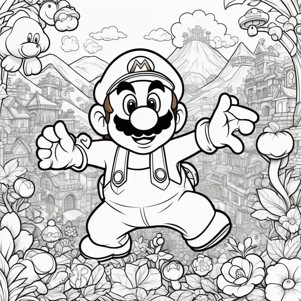 black and white cartoon of Mario coloring pages