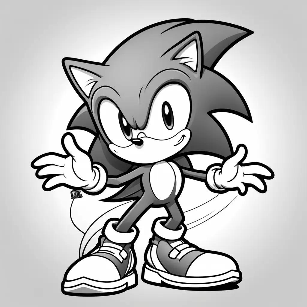 black and white cartoon of Sonic the Hedgehog with a shadow