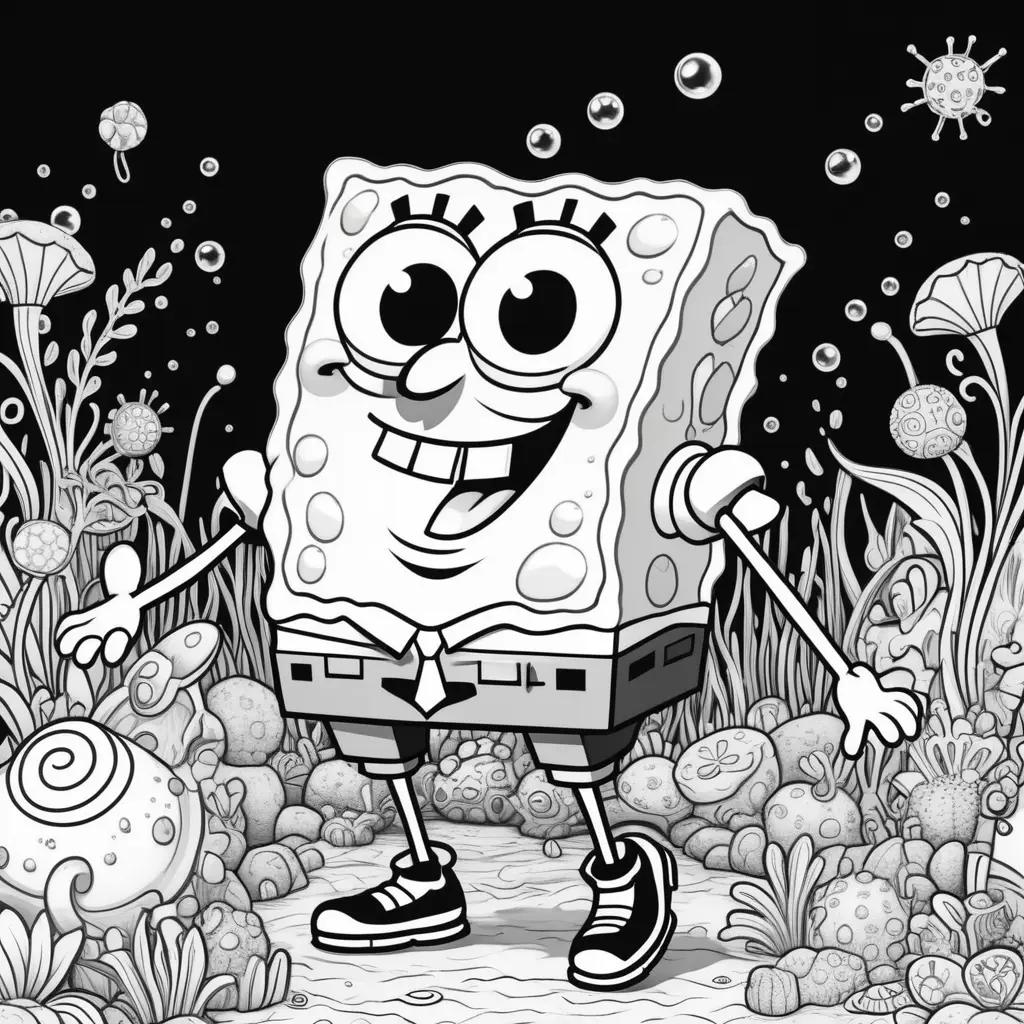 black and white cartoon of Spongebob Squarepants