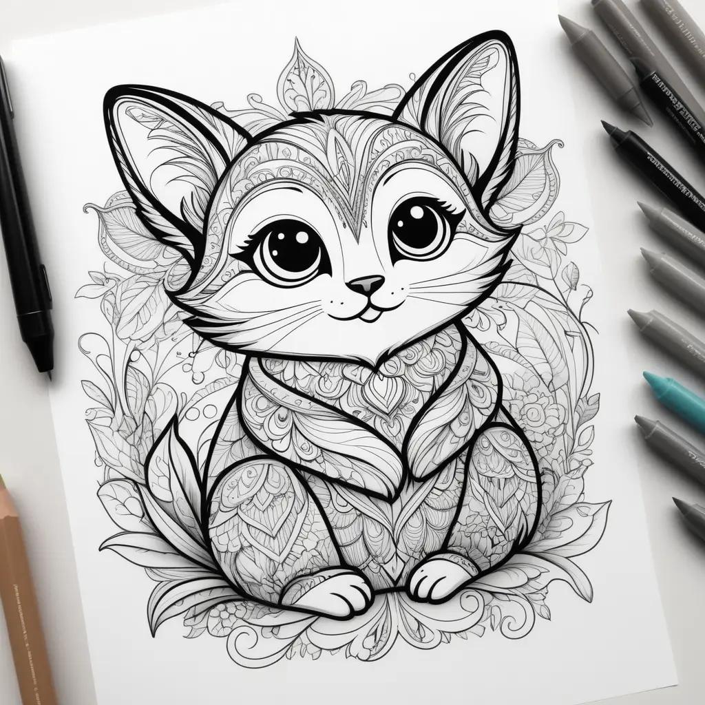 black and white cat coloring page with hugs and wugs