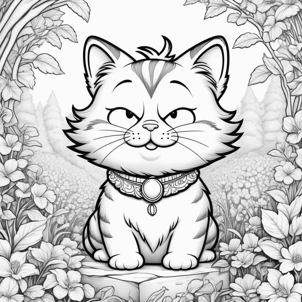 black and white cat in a garfield coloring page