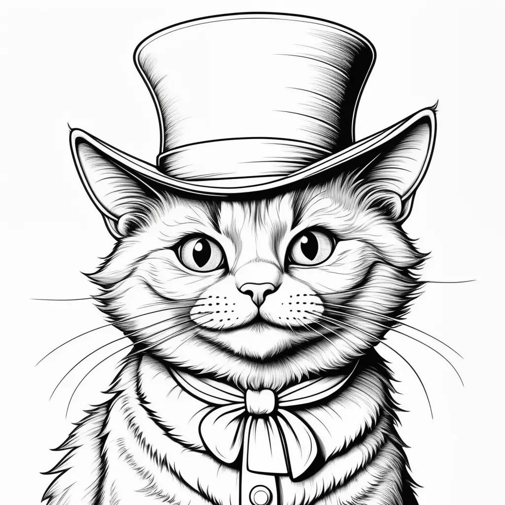 black and white cat in a top hat coloring page