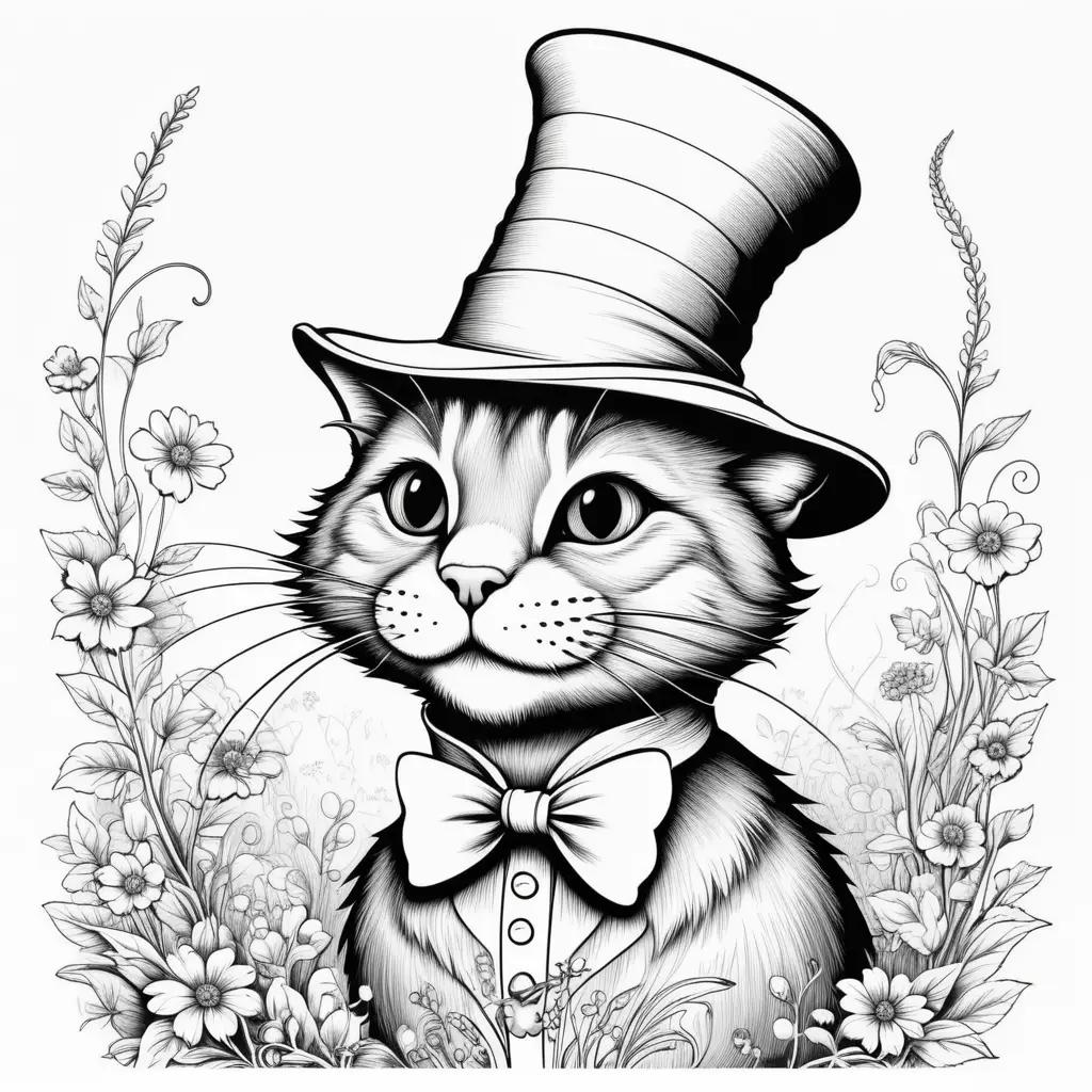 black and white cat wearing a top hat and bow tie