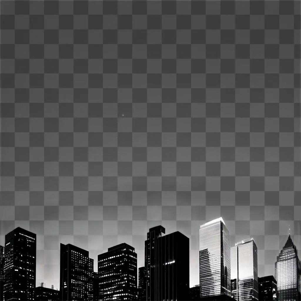 black and white cityscape with a star