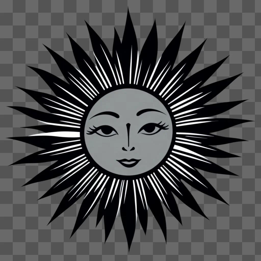 black and white clipart sun with a woman face