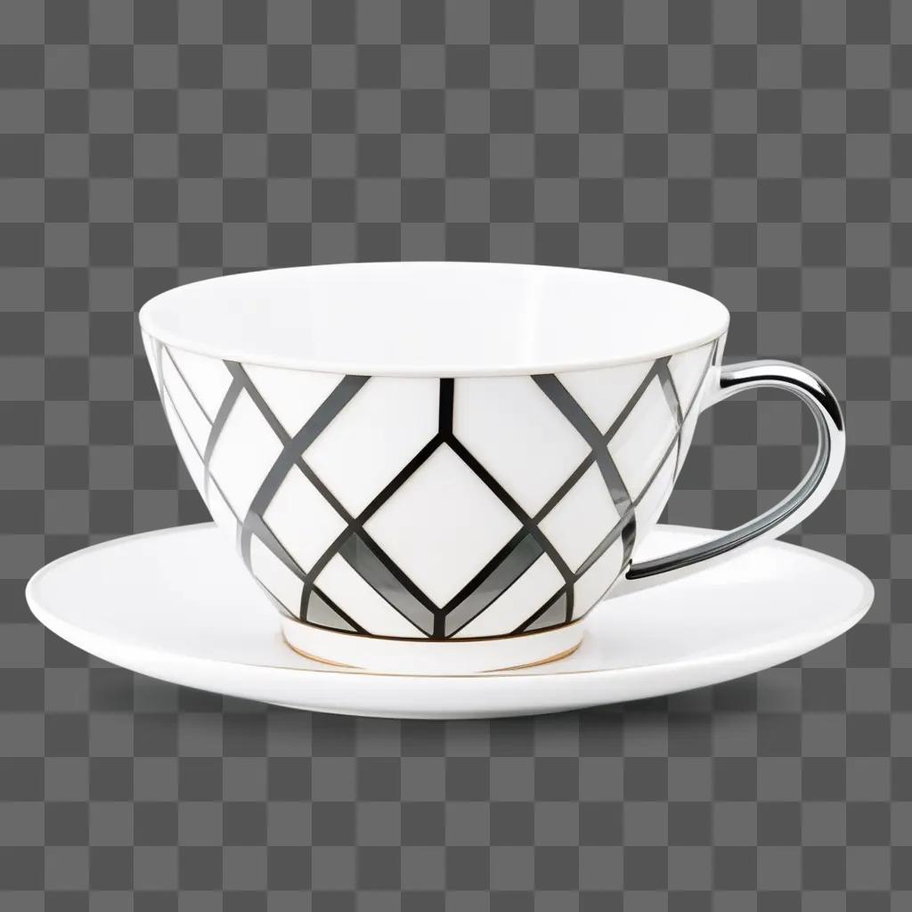 black and white coffee cup sits on a saucer