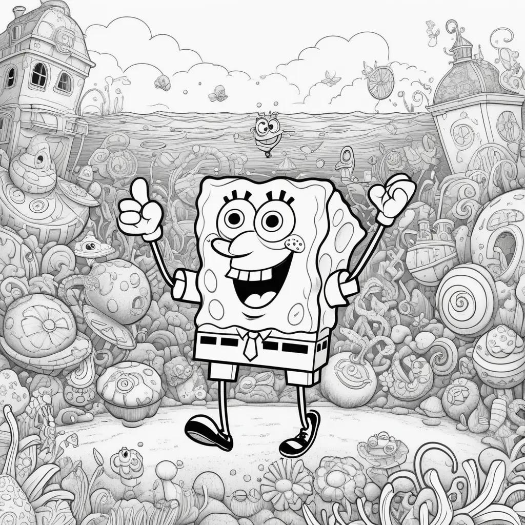 black and white color page featuring Spongebob Squarepants