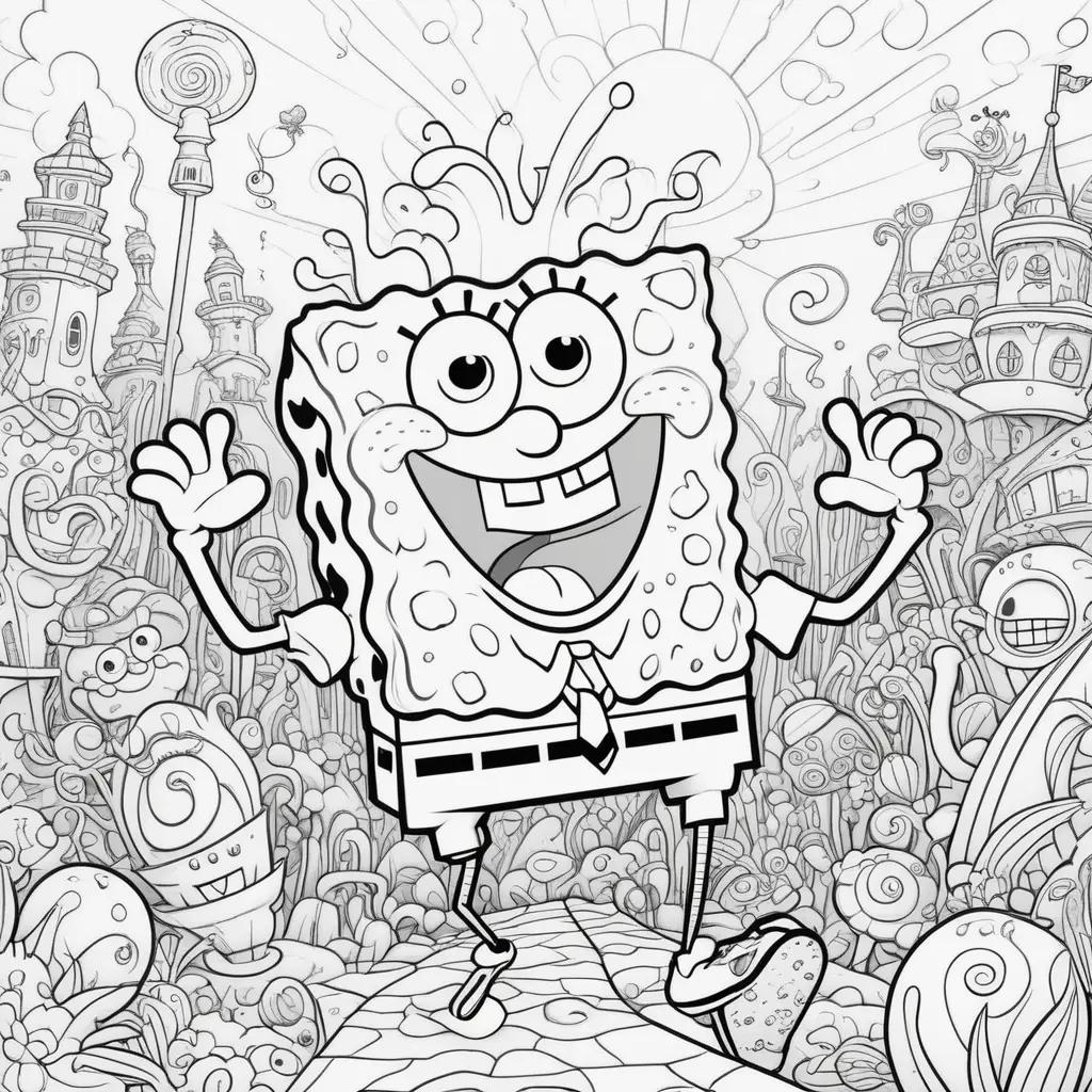 black and white color page of Spongebob Squarepants