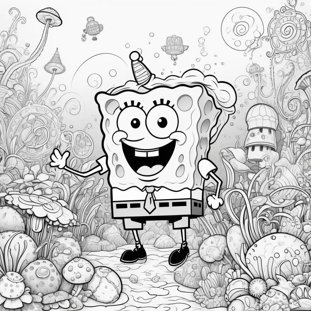 black and white color page of Spongebob Squarepants