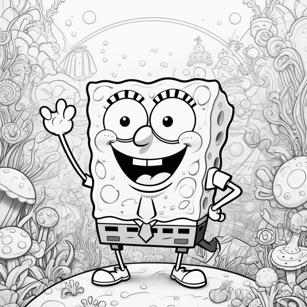 black and white color page of Spongebob Squarepants