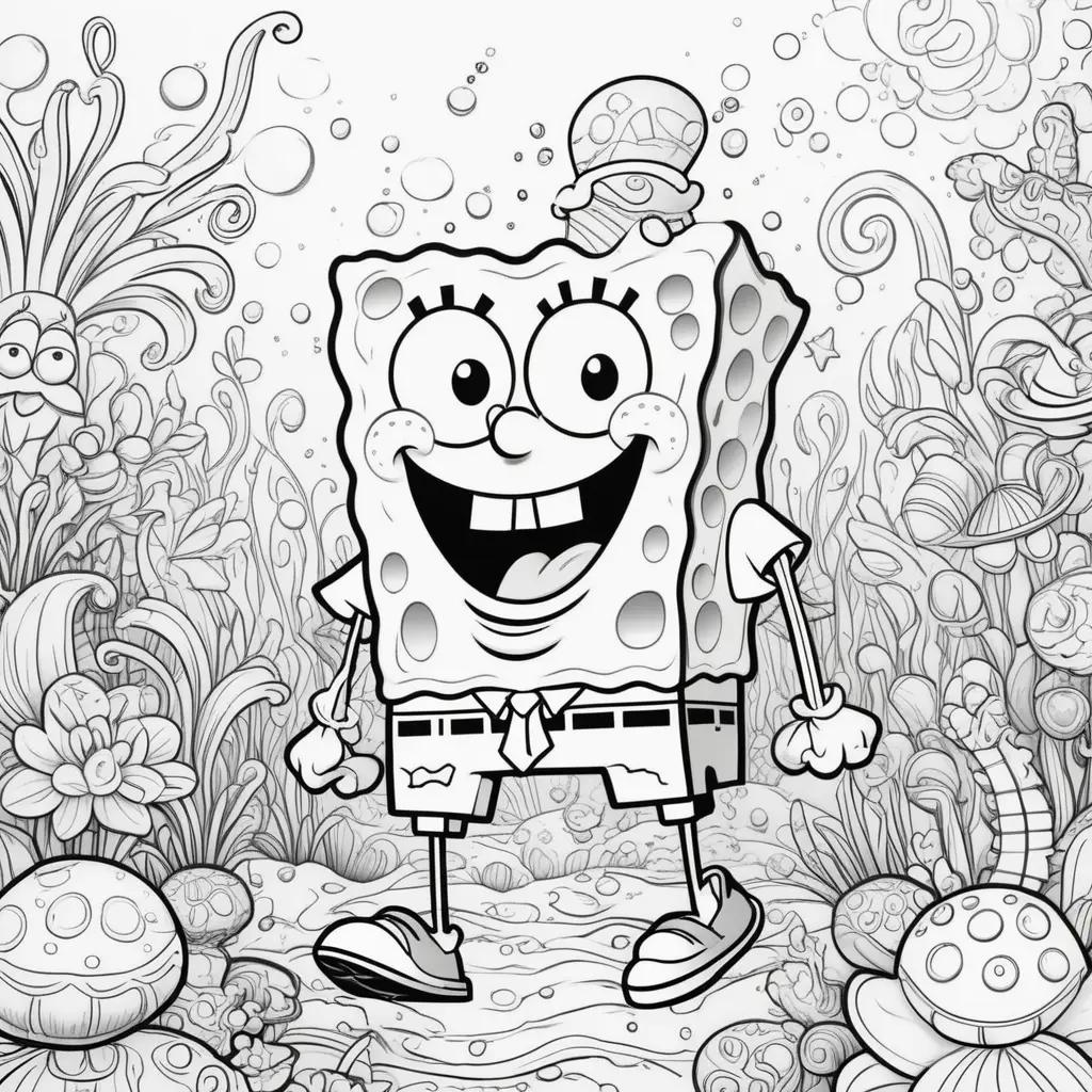 black and white color page of Spongebob