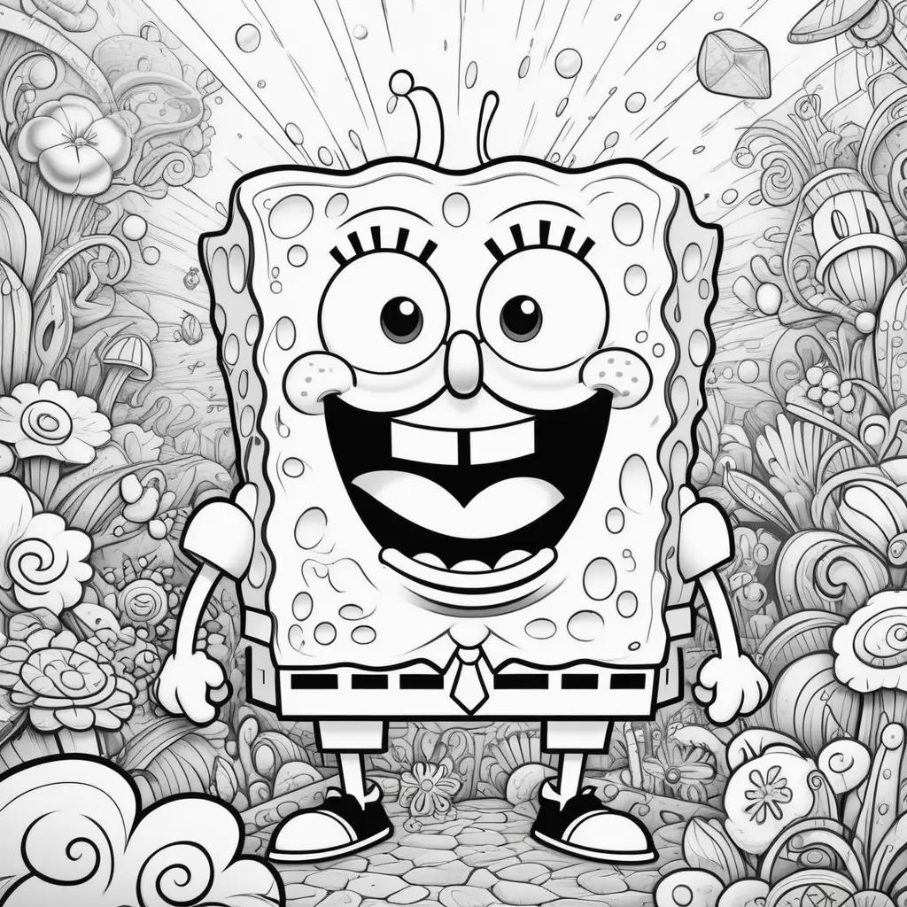 black and white color page of Spongebob with his arms crossed