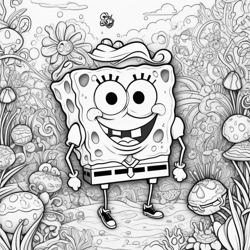 black and white color page of a SpongeBob character