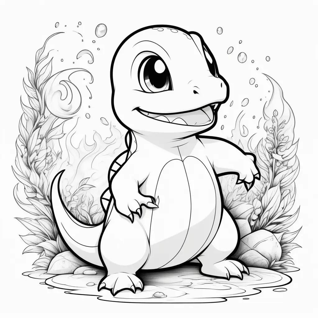 black and white color page of a charmander