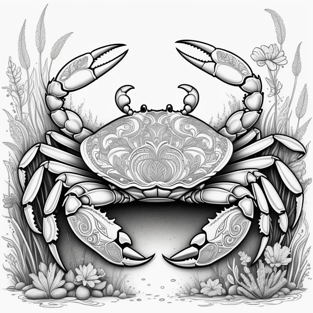 black and white color page of a crab