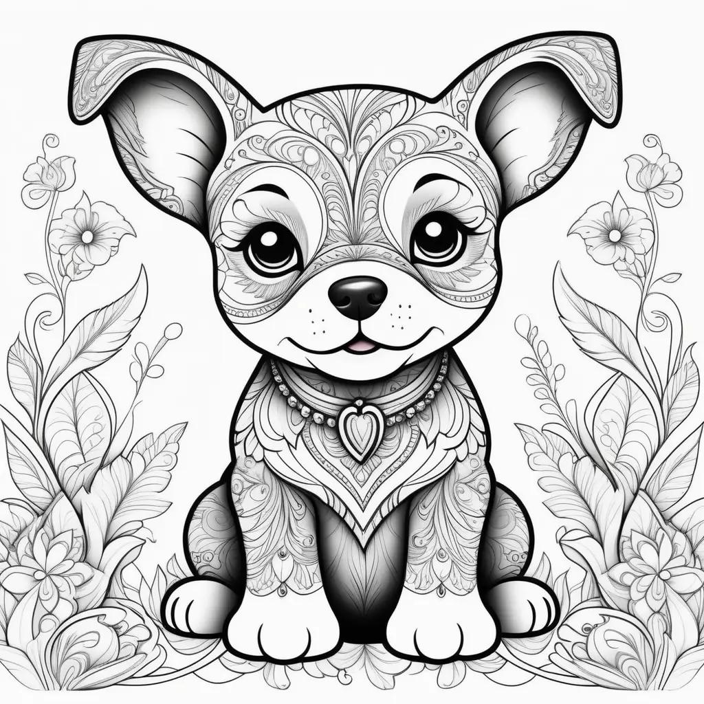 black and white coloring book features a cute puppy