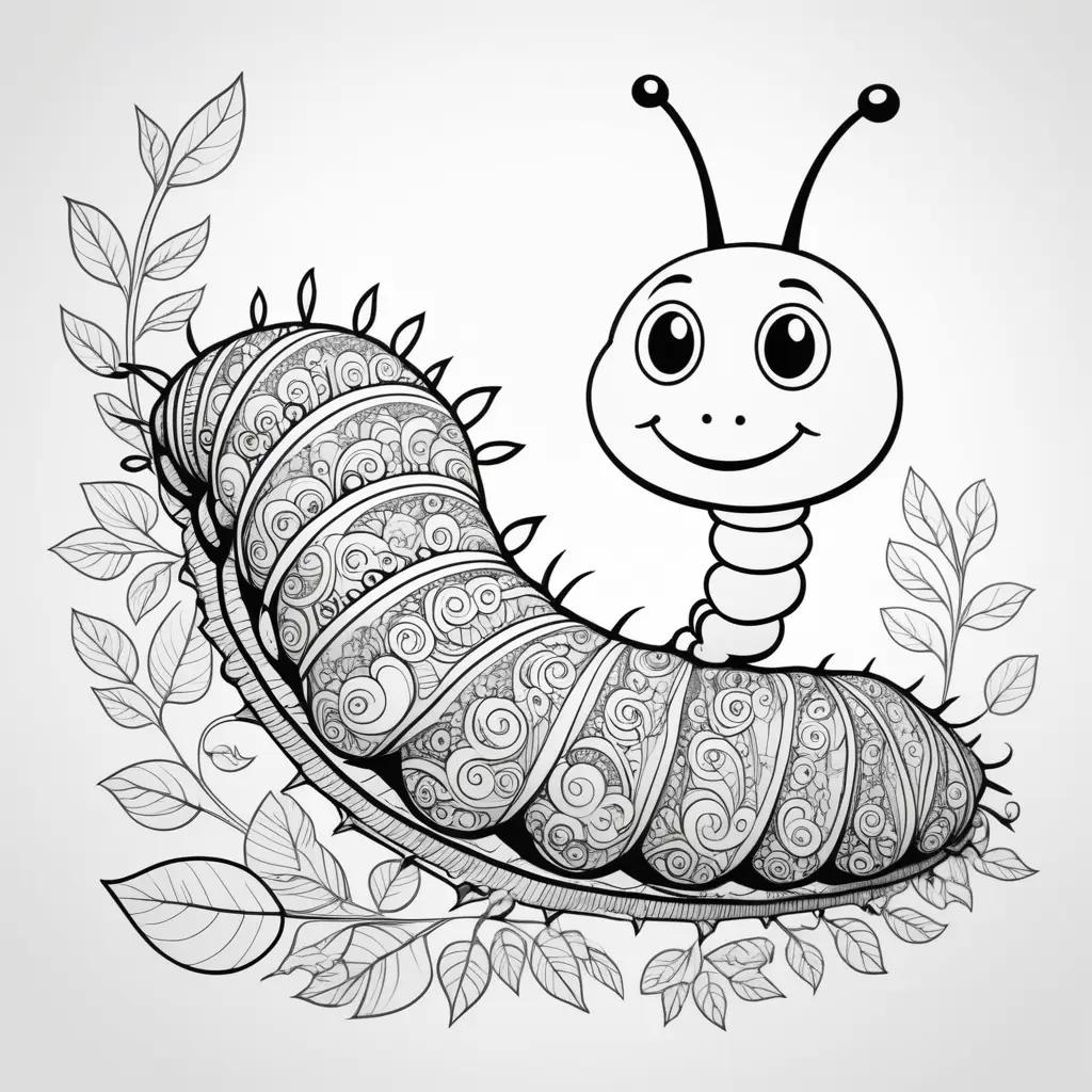 black and white coloring page featuring a caterpillar