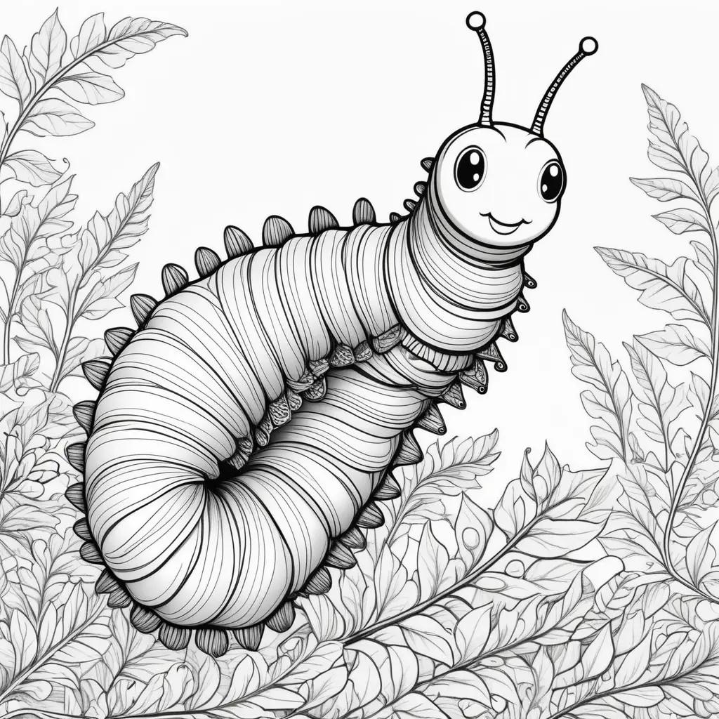 black and white coloring page featuring a caterpillar