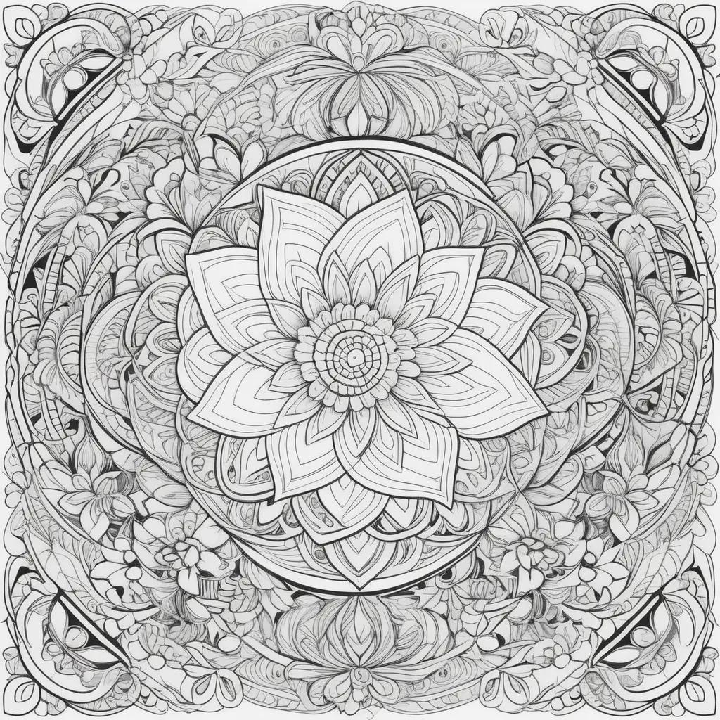 black and white coloring page featuring a floral design