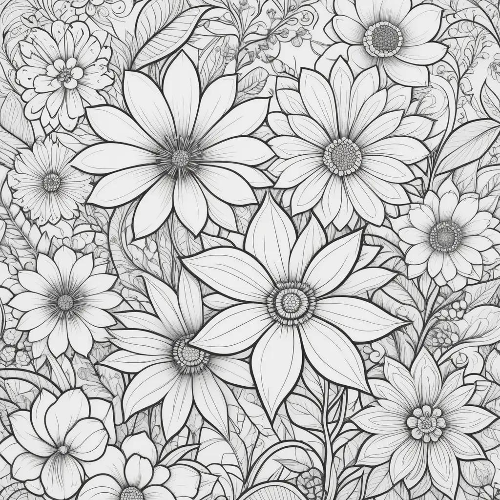 black and white coloring page featuring flowers