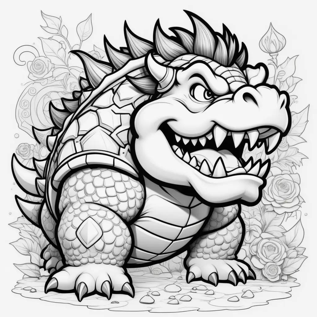 black and white coloring page of Bowser