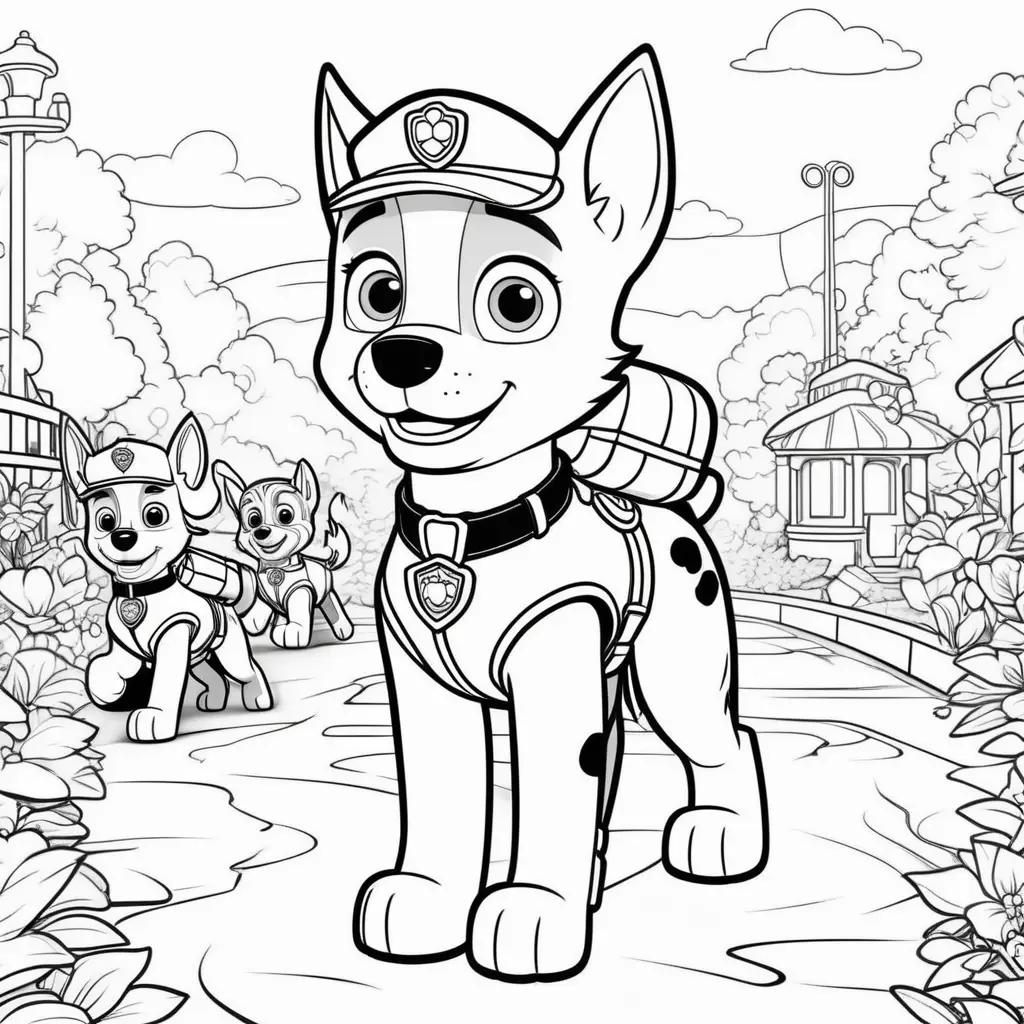 black and white coloring page of Chase from Paw Patrol