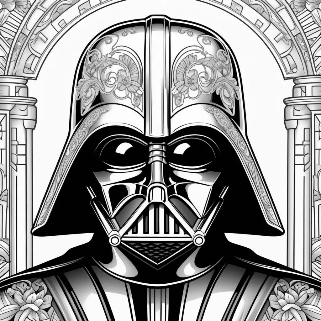 black and white coloring page of Darth Vader