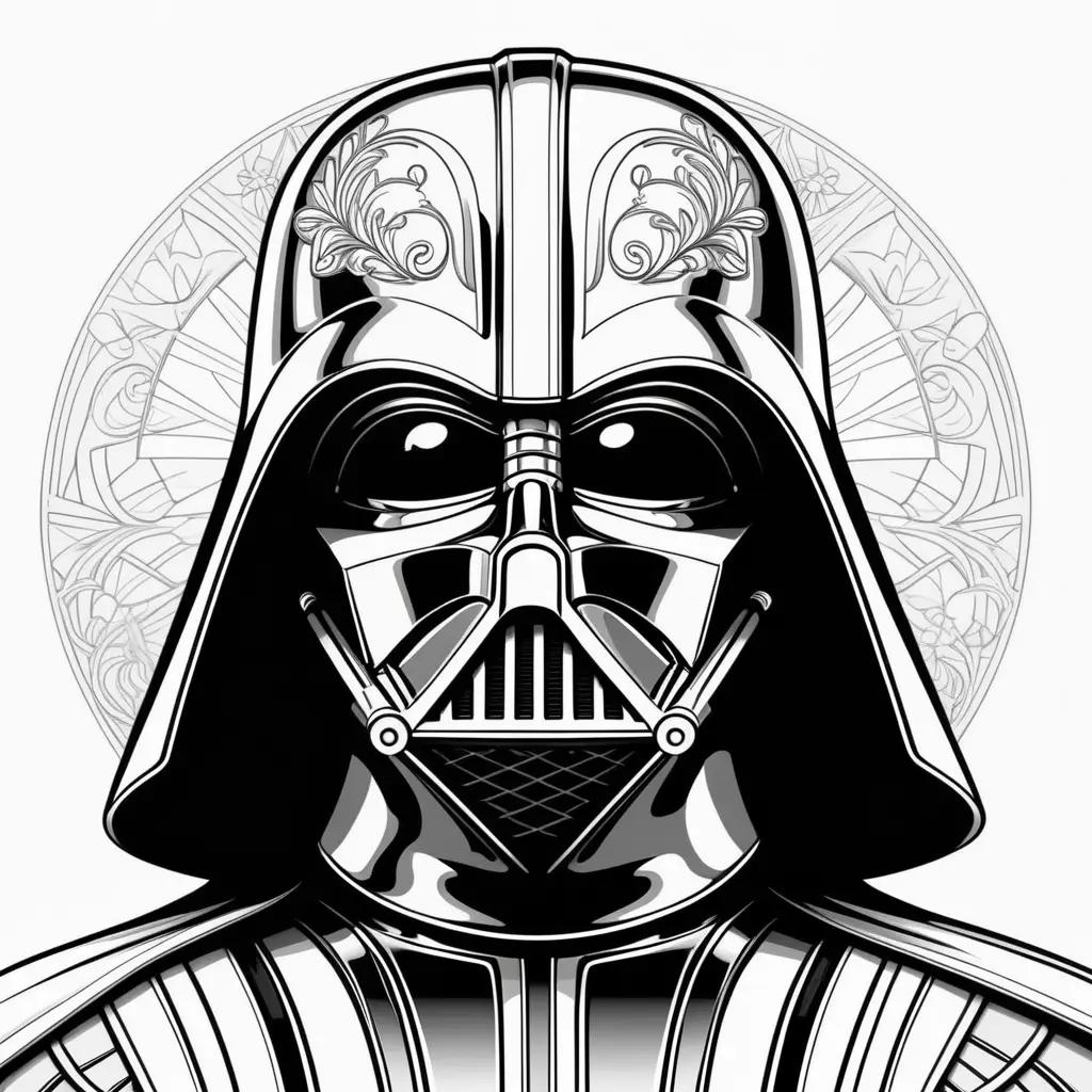 black and white coloring page of Darth Vader